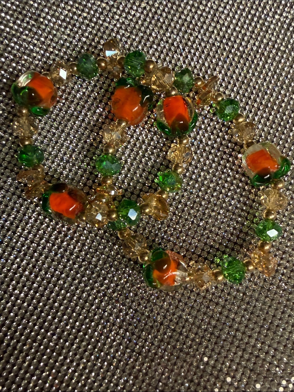 Green and Orange pumpkin 🎃 Glass Bead Bracelet Set - Women Jewelry